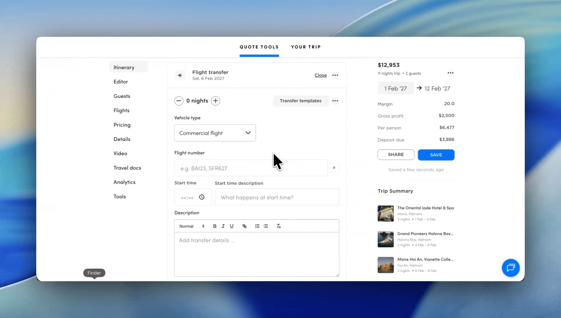 Screenflow of the new flight finder lookup